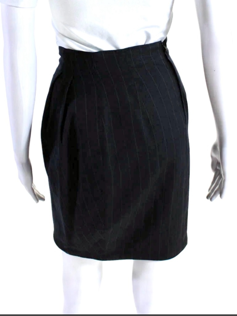 Gianni Versace Couture Vintage Pinstripe Black Pencil Skirt 100% Wool Size 38 EU - Picture 2 of 5